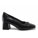 Елегантни дамски обувки, естествена кожа, ANTISHOKK ходило, мемори пяна, среден ток / Caprice 9-24402-41 черен