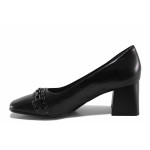 Елегантни дамски обувки, естествена кожа, ANTISHOKK ходило, мемори пяна, среден ток / Caprice 9-24402-41 черен