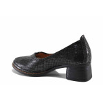Анатомични дамски обувки на среден ток, естествена кожа, сатениран ефект, за широко стъпало, леки / МИ 08-68 черен