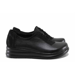 Анатомични дамски обувки, естествена кожа, български, ниска платформа, леки / НЛ 341-22203 черен кожа-криспи