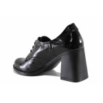 Анатомични дамски обувки, естествена кожа-лак, леки, висок ток, български / НЛ 384-23653 черен лак