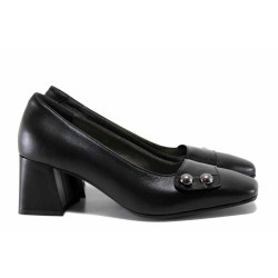 Анатомични дамски обувки, естествена кожа, среден ток, стилни / ТЯ 13 черен