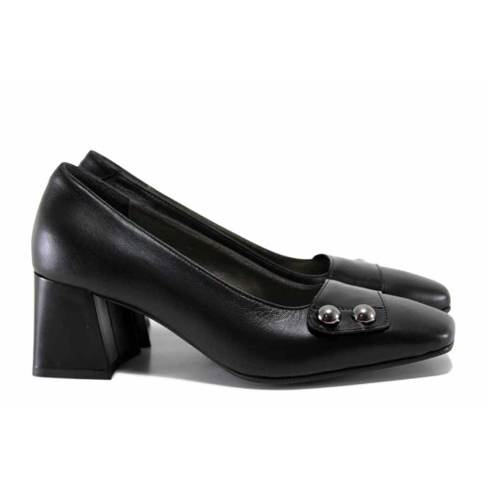 Анатомични дамски обувки, естествена кожа, среден ток, стилни / ТЯ 13 черен