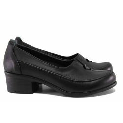 Анатомични дамски обувки, естествена кожа, среден ток, ластик, олекотени / МИ К2 черен