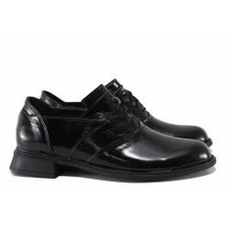Анатомични дамски обувки, естествена кожа-лак, български, асиметричен ток / НЛ 377 Arizona-6 черен лак