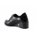 Анатомични дамски обувки, естествена кожа-лак, български, среден ток, стилни / НЛ 384-22280 черен лак