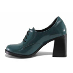 Анатомични дамски обувки на висок ток, български, естествена кожа-лак, леки / НЛ 384-23653 зелен лак