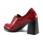 Анатомични български обувки, висок ток, естествена кожа-лак, дамски, леки / НЛ 384-23653 червен лак