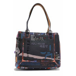 Голяма дамска чанта, еко-кожа, два вида дръжки, декоративни елементи / Anekke 37812-206 черен-син