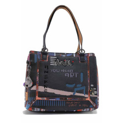 Голяма дамска чанта, еко-кожа, два вида дръжки, декоративни елементи / Anekke 37812-206 черен-син