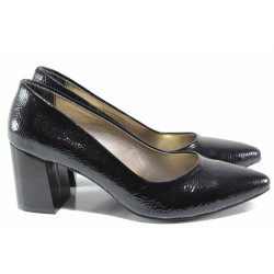 Елегантни дамски обувки, комфортно ходило, мека кожа-лак с мачкан ефект / ФА 873 черен лак