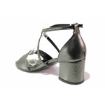 Анатомични дамски сандали, еко-кожа, сатен, среден ток / ФА 870 т.графит
