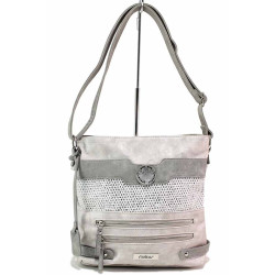 Немска дамска чанта, еко-кожа, външни джобове с цип, регулируема дръжка / Rieker 1346-40 сив