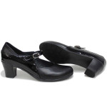 Анатомични дамски обувки, естествена кожа, български, среден ток, стилни / НЛ 259-1705 черен кожа-лак