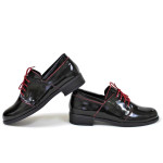 Анатомични български обувки, естествена кожа-лак, равни, дамски / НЛ 292-Аризона черен-червен