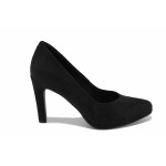Анатомични дамски обувки, "мемори" пяна, висок ток, еко-велур, елегантни / Marco Tozzi 2-22438-42 черен