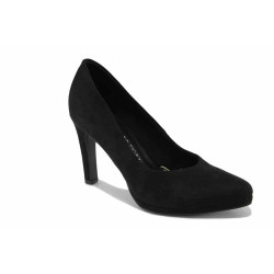 Анатомични дамски обувки, "мемори" пяна, висок ток, еко-велур, елегантни / Marco Tozzi 2-22438-42 черен