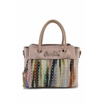 Стилна дамска малка и практична чанта, ключодържател, перли в предната част / Anekke 38761-244 розов