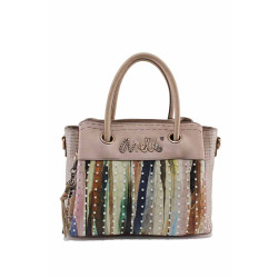 Стилна дамска малка и практична чанта, ключодържател, перли в предната част / Anekke 38761-244 розов