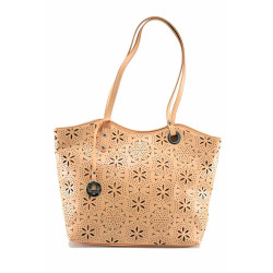 Дамска чанта за през рамо, еко-кожа, перфорация на цветя, тип торба / Rieker 1369-38 корал