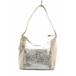 Дамска чанта с принт, еко-кожа, регулируема дръжка, немска / Rieker 1538-60 бежов-сребро
