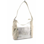Дамска чанта с принт, еко-кожа, регулируема дръжка, немска / Rieker 1538-60 бежов-сребро