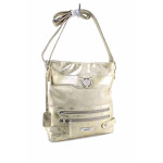 Спортно-елегантна дамска чанта, еко-кожа, дълга дръжка / Rieker 1346-90 злато