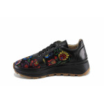 Анатомични дамски обувки, естествена кожа, принт на цветя, грайфер / ТЯ 5067 черен