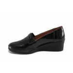 Анатомични дамски обувки на платформа, естествена кроко кожа-лак, ластик, гъвкави, леки / МИ 414 черен