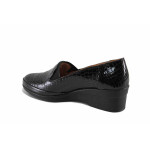 Анатомични дамски обувки на платформа, естествена кроко кожа-лак, ластик, гъвкави, леки / МИ 414 черен