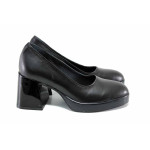 Анатомични дамски обувки, естествена кожа, високи, лачен ток / НЛ 395-Janet черен