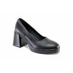 Анатомични дамски обувки, естествена кожа, високи, лачен ток / НЛ 395-Janet черен