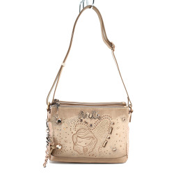 Дамска чанта с дълга регулираща дръжка, дизайн вдъхновен от космоса, декоративни скъпоценни камъни / Anekke 38763-184 бежов