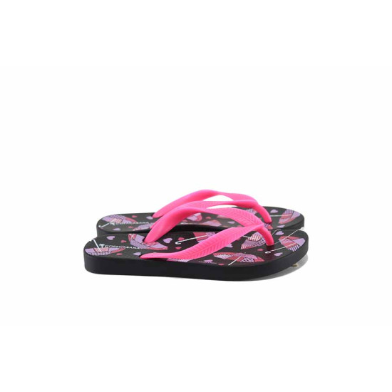 Анатомични детски чехли, PVC материал, гъвкави, леки, щампа на чадъри и сърца / Ю Ipanema 82635 розов-черен