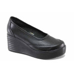Дамски обувки на висока платформа, естествена кожа с перфорации / НЛМ 202-22861 черен кожа - черна мрежа