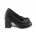 Дамски обувки на висок ток, естествена кожа, олекотени / НЛМ 262-23653 черна кожа леопард