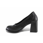Дамски обувки на висок ток, естествена кожа, олекотени / НЛМ 262-23653 черна кожа леопард