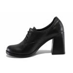 Анатомични дамски обувки на висок ток, естествена кожа, български, олекотени / НЛ 384-23653 черен