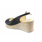 Анатомични български сандали на платформа, дамски, естествена кожа, катарама / Ани 243-96145 син