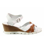 Анатомични сандали с актуален дизайн, платформа, естествена кожа / Ани 202-96199 бял-антик