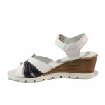 Анатомични сандали, комфортно ходило-платформа, естествена кожа / Ани 202-96199 бял-син