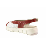 Анатомични дамски сандали, български, нежна перфорация, естествена кожа / Ани 236-382 бял-червен