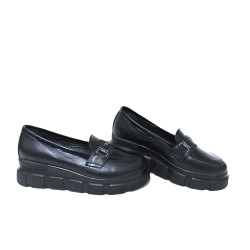 Ежедневни дамски обувки, естествена кожа, украшение в предната част / НЛМ 396-22780 черен кожа-лак