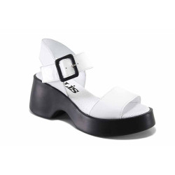 Анатомични сандали на среден ток, естествена кожа, дамски, платформа / МИ 3313-10 бял