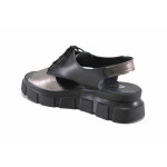 Анатомични сандали с връзки, дамски, естествена кожа, леки, платформа / НЛ 266-22780 черен-сребро