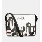 Уникална дамска чанта, еко-кожа, ретро стил, геометрични форми / Anekke 38863-184 бял-черен