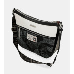 Дамска чанта, дълга дръжка, еко-кожа, цип за разширяване, геометрични фигури / Anekke 38863-138 бял-черен