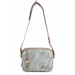 Средна дамска чанта за през рамо, ключодържател, декоративна перфорация, послание / Anekke 38723-188 син