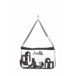 Дамска чанта, допълнителна дръжка, рециклирани материали, тип клъч / Anekke 38863-267 бял-черен