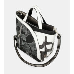 Дамска чанта, еко-кожа, бродерия, двуцветна, допълнителна дръжка, ключодържател / Anekke 38863-436 бял-черен